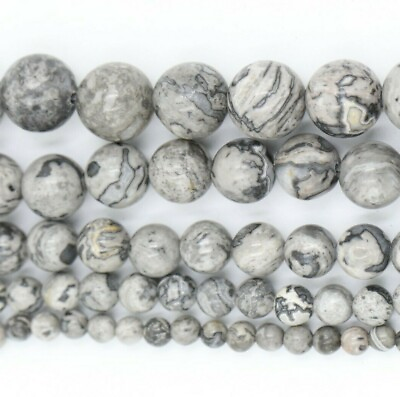 #ad Grey Jasper Gemstone Bead Strand Gray Round Stone Beads 4mm 6mm 8mm 10mm $7.49