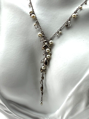 #ad Vintage Sterling Silver 925 Necklace Y Drop Crystals Pearls 6.75g GBP 43.00