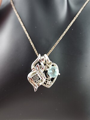 #ad DL SUN Vintage Sterling Silver Blue Gemstone Mom Heart Necklace 9.2 Grams $40.00