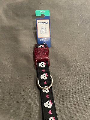 #ad Top Paw Black amp; Pink Skull Adjustable Dog Collar Size LARGE $10.00
