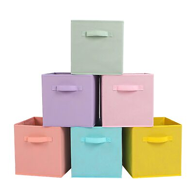 #ad Fabric Storage Bins 6 Pack Fun Colored Durable Storage Cubes with Handles Fol... $25.29