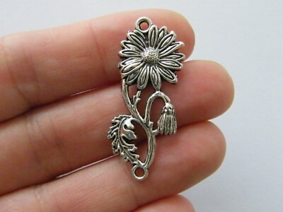 #ad 8 Flower daisy connector charms antique silver tone F586 $4.25