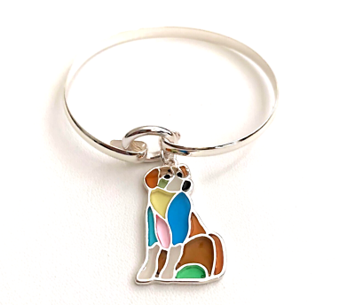 #ad Multicolor Silvertone Hook Style Dangle Dog Bracelet Stained Glass Window Effect $15.99