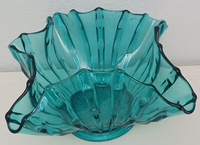 #ad STUNNING Teal Large Wavy Scalloped Ridged Decorative Art Piece Bowl 13quot;x6quot; $29.99