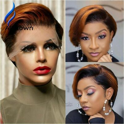 #ad Short Lace Front Human Hair Wigs Brazilian Pixie Wigs Non Remy Middle Ration $315.33