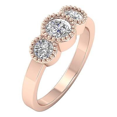 #ad 3 Stone Wedding Ring Natural Diamond SI1 G 1.10 Carat 14K Rose Gold Bezel Set $1669.91
