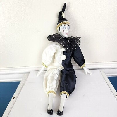 #ad Silvestri Black White Clown Doll 16quot; $22.00