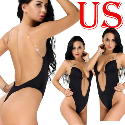 #ad US Womens Body Shaper Deep V Bodysuit One Piece Seamless Push Up Bras Sleepwear $18.79