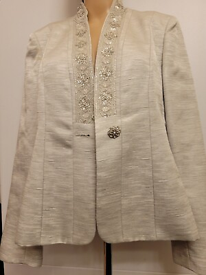 #ad One button blazer Silver blazer with embroidery around the neck and button line. $30.00