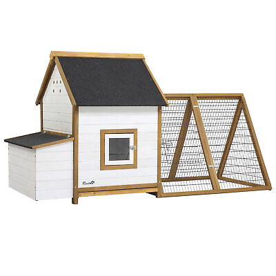 #ad PawHut Chicken Coop Hen House w Outdoor Run Nesting Box Removable Tray Window GBP 70.99