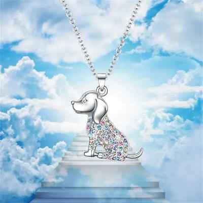 #ad Creative Dog Pendant Necklace Cute Puppy Rhinestone Party Gift Girl Silvery New $15.98