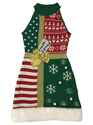 #ad Womens Jrs Black Green From Santa Christmas Ugly Holiday Sweater Dress $29.99