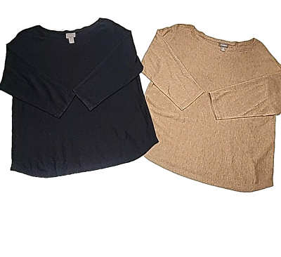 #ad Chico#x27;s 0 Sweater Black Tan Lot of 2 Women#x27;s Small Boat Neck Cashmere Blend TWO $25.99