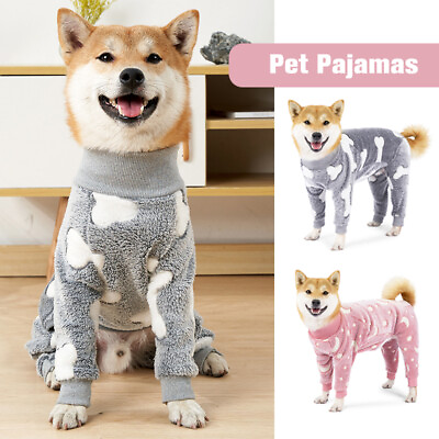 #ad Flannel Pajamas Bone Moon Print Warm Jumpsuits Coat Pet Dog Clothes Medium Large $15.94