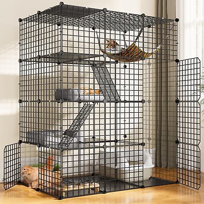 #ad YITAHOME Large Cat Cage Indoor Enclosure Metal Wire 4 Tier Kennels DIY Cat Playp $172.71