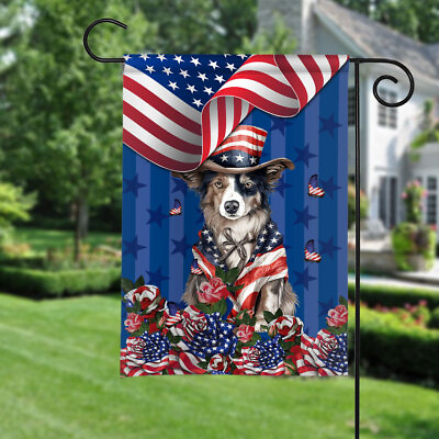 #ad Patriotic Dog Double Sided Flag 4th Of July Dog Independence Day Flag $30.99