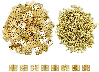 #ad 100Pcs Mini Brass Hinges Hardware Small Tiny Hinges for Miniature Furniture Wood $15.60