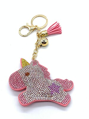 #ad Bling Unicorn Diamond Women Keychain Glitter Pink Purple Tassel Charm Accessory $18.00