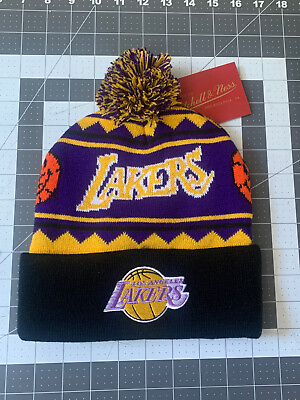 #ad Mitchell amp; Ness Beanie Los Angeles Lakers NBA Team Isle HWC Pom Hat NWT Smiley $21.24