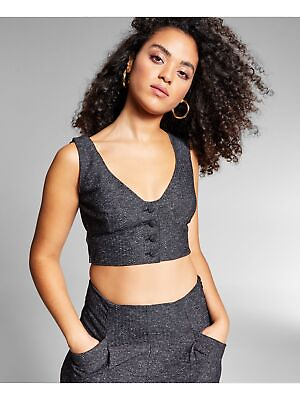 #ad INC Womens Gray Button Wide strap Lined Bralette Sleeveless V Neck Crop Top 18 $3.39