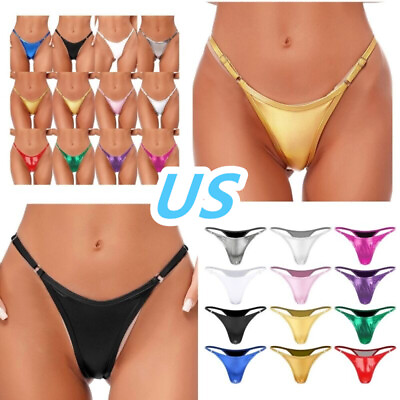 #ad US Womens Shiny Metallic Panties Sexy G String Thongs Micro Briefs Underwear $6.52
