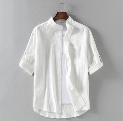 #ad Mens Casual Short Sleeve Loose Blouse Cotton Linen Shirt Button Down Shirts Tops $14.99