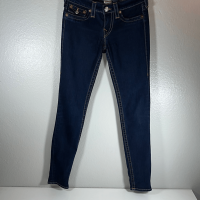 #ad True Religion Womens Stitched Slim Jeans Super Skinny Misty Blue Dark Wash 27 $50.00