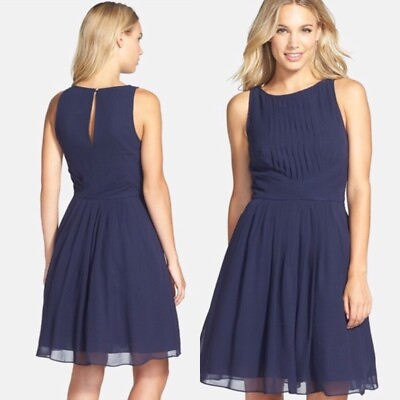 #ad Ted Baker navy blue Skater Cocktail Dress SAPHIRA Size US 6 100% silk $41.00
