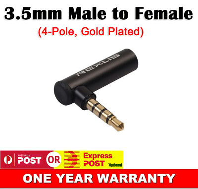 #ad 3.5mm Stereo Audio Mic M F Connector Extender 90° Angle 4 Pole Gold Plated Plug AU $9.50