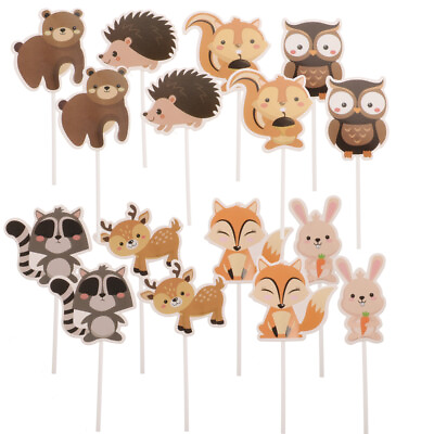 #ad 24pcs Woodland Animal Cupcake Toppers Forest Theme Cake Picks $10.55