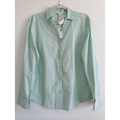 #ad Always And Forever Womens Button Front Shirt Green Roll Tab Sleeve Collar S New $15.99