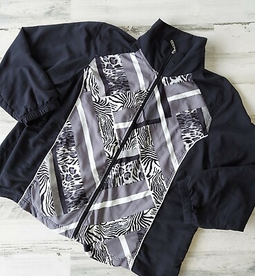 #ad Activology Size 2X Full Zip Front Jacket Black Striped Animal Print Zebra $17.45