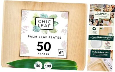 #ad Palm Leaf Square Plates 50 6 Inch Compostable and Biodegradable Eco $44.42