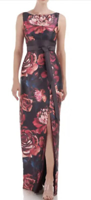 #ad New Kay Unger Carina Oxblood Multi Floral Print Column Gown Size 6 $298 $103.98