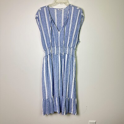 #ad Rails Women#x27;s Ashlyn Dress in Levanzo Stripe Midi Blue White Metallic Size XL $45.99