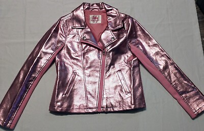 #ad Justice 14 16 pink pleather PVC moto jacket $15.00