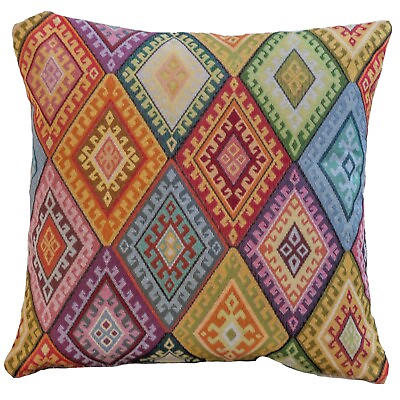 #ad Geometric Turkish Kilim Cushion. 17x17quot; Square. Heavyweight Traditional Tapestry GBP 12.99