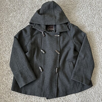 #ad Old Navy Pea Coat Womens 1X Plus Size Wool Gray Removable Hood Toggle Buttons** $14.00
