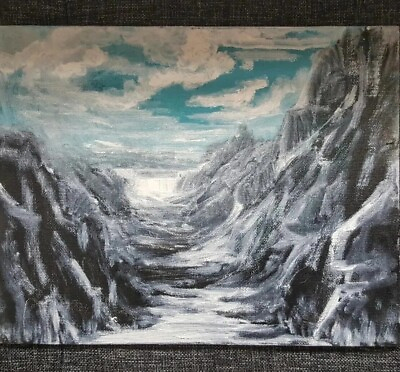 #ad WINTER Oil Painting Landscape Blue Mountain canvas Original Art signed Max Kravt $69.00