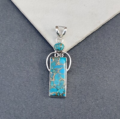 #ad Blue Copper Turquoise Gemstone Pendant 925 Sterling Silver Handmade Gift PG681 $17.42