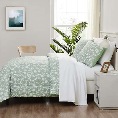 #ad Green Floral Reversible 7 Piece Bed in a Bag Comforter Set with Sheets Queen $35.11