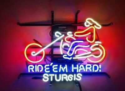 #ad Ride#x27;em Hard Sturgis Motorcycles Biker 24quot;x20quot; Neon Light Sign Lamp Wall Decor $219.79