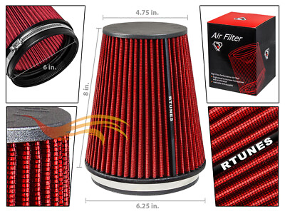 #ad RTunes Racing RED 6quot; 152mm Inlet Universal Truck Cone Dry Air Intake Filter $29.99