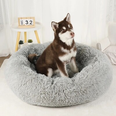 #ad Pet Bed Donut Plush Fluffy Soft Warm Calming Bed Sleeping Kennel Nest $19.99