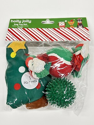 #ad Holly Jolly Plush Dog Toy Squeaker 4PcsSet Christmas Holiday Gift Fetch Tug Toss $4.20