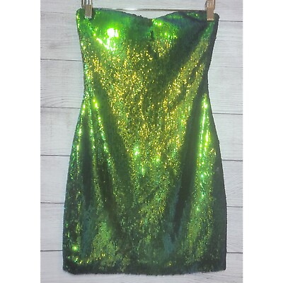 #ad As U Wish Two Way Sequin Strapless Bodycon Evening Cocktail Dress Size XS Green $22.74