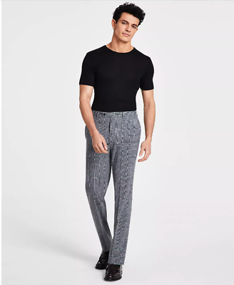 #ad Calvin Klein Mens Slim Fit Plaid Dress Pants Gray 38 x 30 $11.81