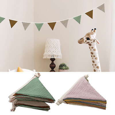 #ad 1SET Colorful Jute Linen Flag Pennant Birthday Bunting Banners Wall Hanging 2.6M $11.65