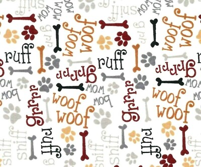 FAT QUARTER FABRIC DOG DOGS PUPPY BONES PAWS WORD COTTON BOW WOW WOOF RUFF FQ $2.99