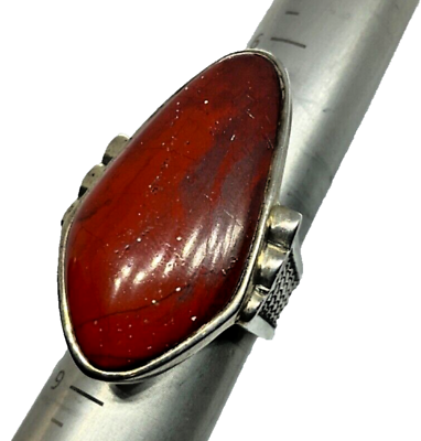 #ad Vintage 925 Sterling Jasper Solitaire Jumbo Ring Signed HAN $260.00